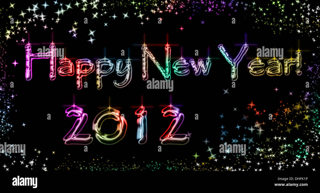 Schöner Hintergrund mit einem farbigen Aufschrift frohes neues Jahr 2012! Stockfoto