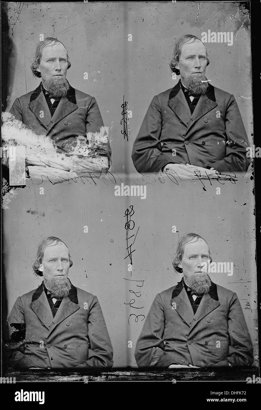 Das Bild ist ein formelles Porträt des ehrenwerten William Johnson, einer bemerkenswerten Persönlichkeit aus Ohio. Das Foto zeigt seine würdevolle Präsenz als Politiker im 19. Jahrhundert und unterstreicht seinen Status im amerikanischen öffentlichen Dienst. Stockfoto