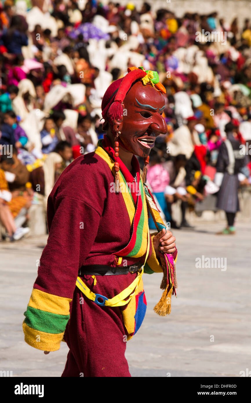 Bhutan, Thimpu Dzong, jährliche Tsechu, Festival Atsara, maskiert jester Stockfoto