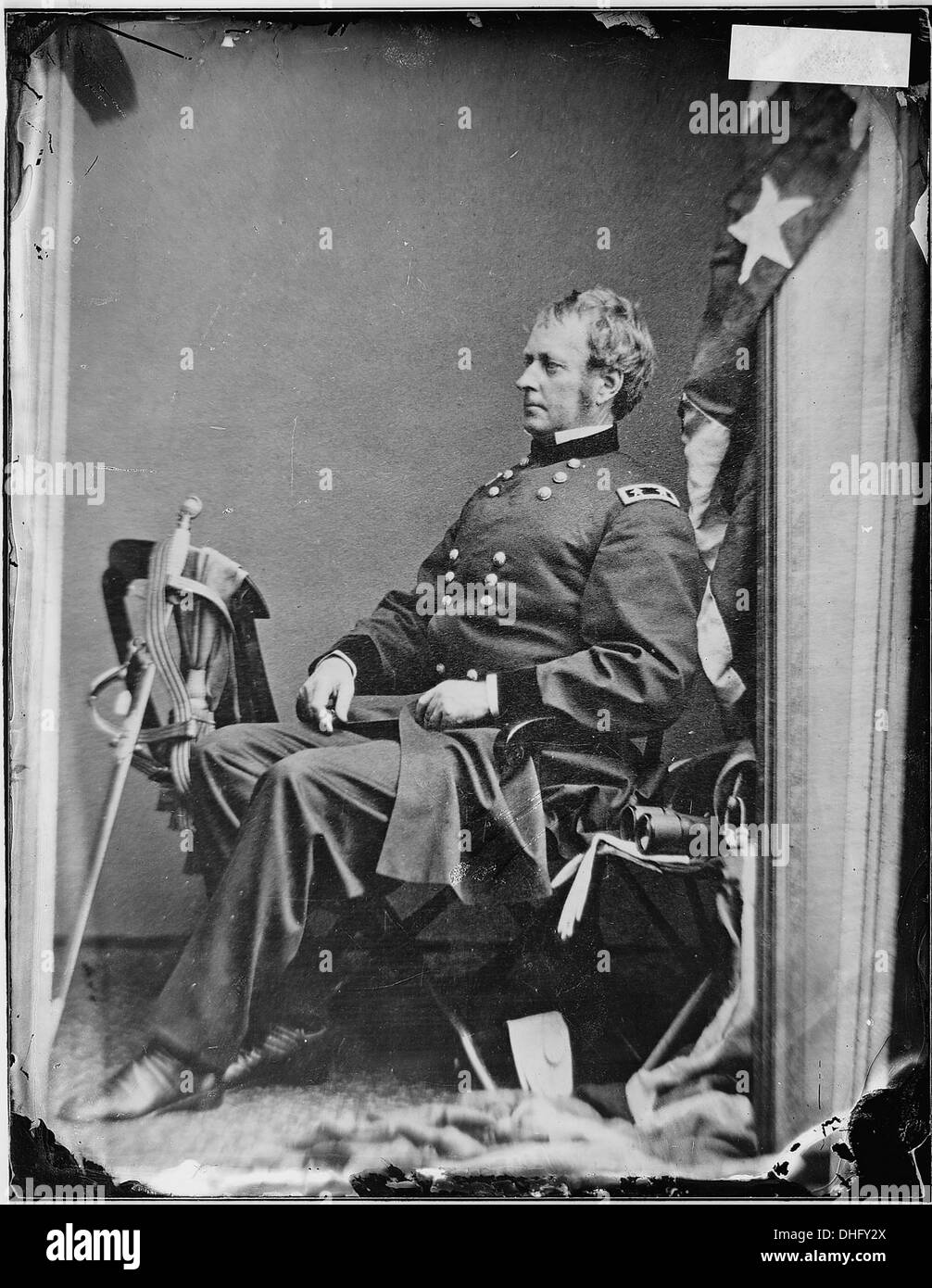 Ein Porträt von General Joseph Hooker, einem Offizier der Union Army während des Amerikanischen Bürgerkriegs. Hooker war bekannt für seine Rolle in verschiedenen Schlachten und eine Schlüsselfigur in der militärischen Strategie während des Konflikts. Stockfoto