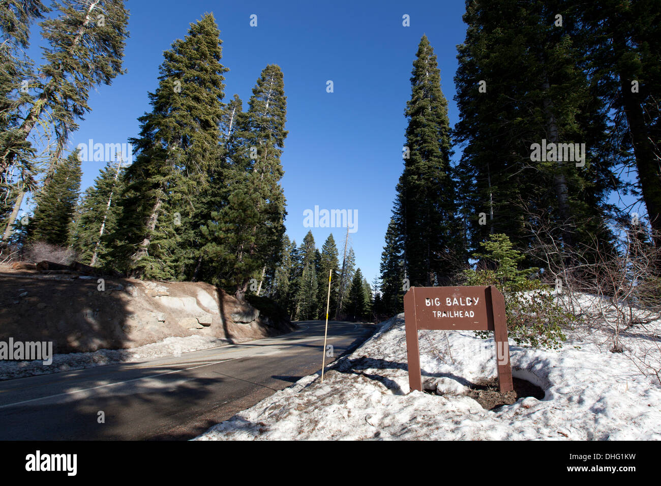 Großen Baldy Trailhead Zeichen, Generals Highway, Sequoia National Park Stockfoto