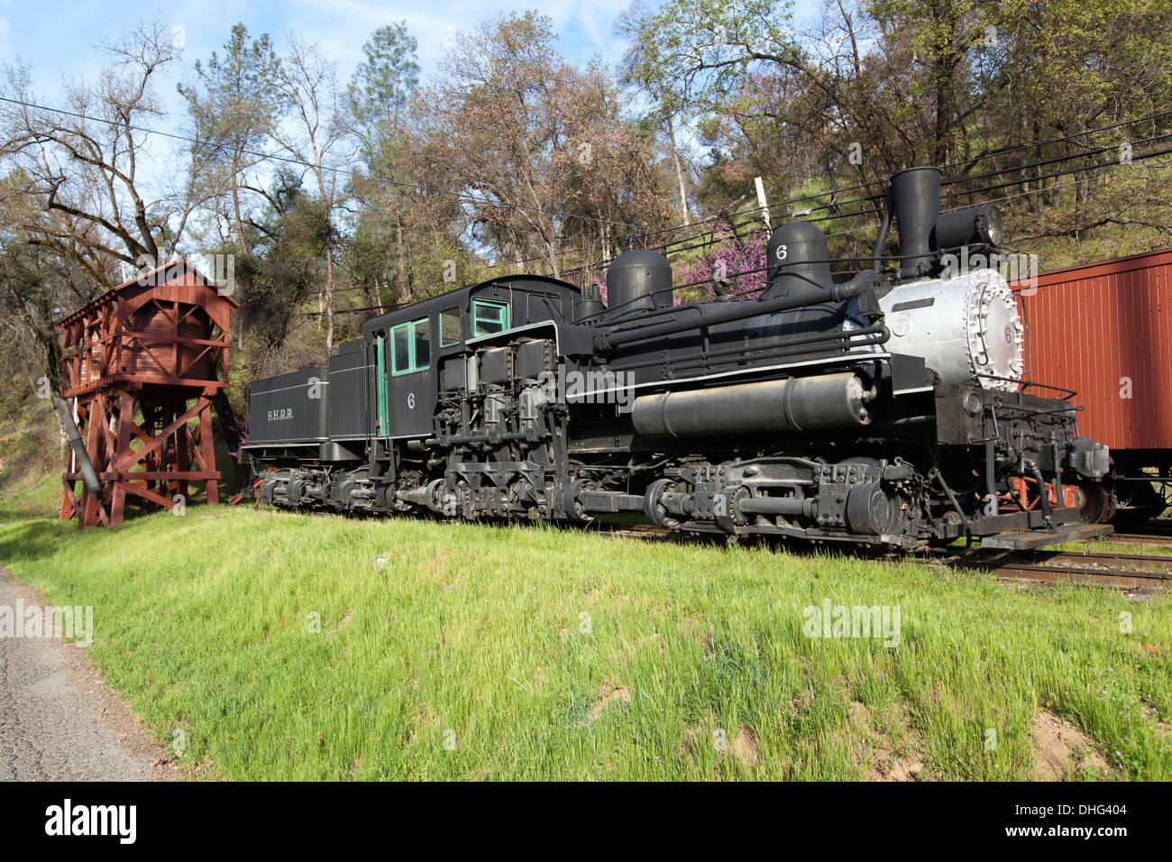 Shay Lokomotive Nr. 6, El Portal Transportation Museum, Foresta Straße, El Portal, Kalifornien, USA. Stockfoto