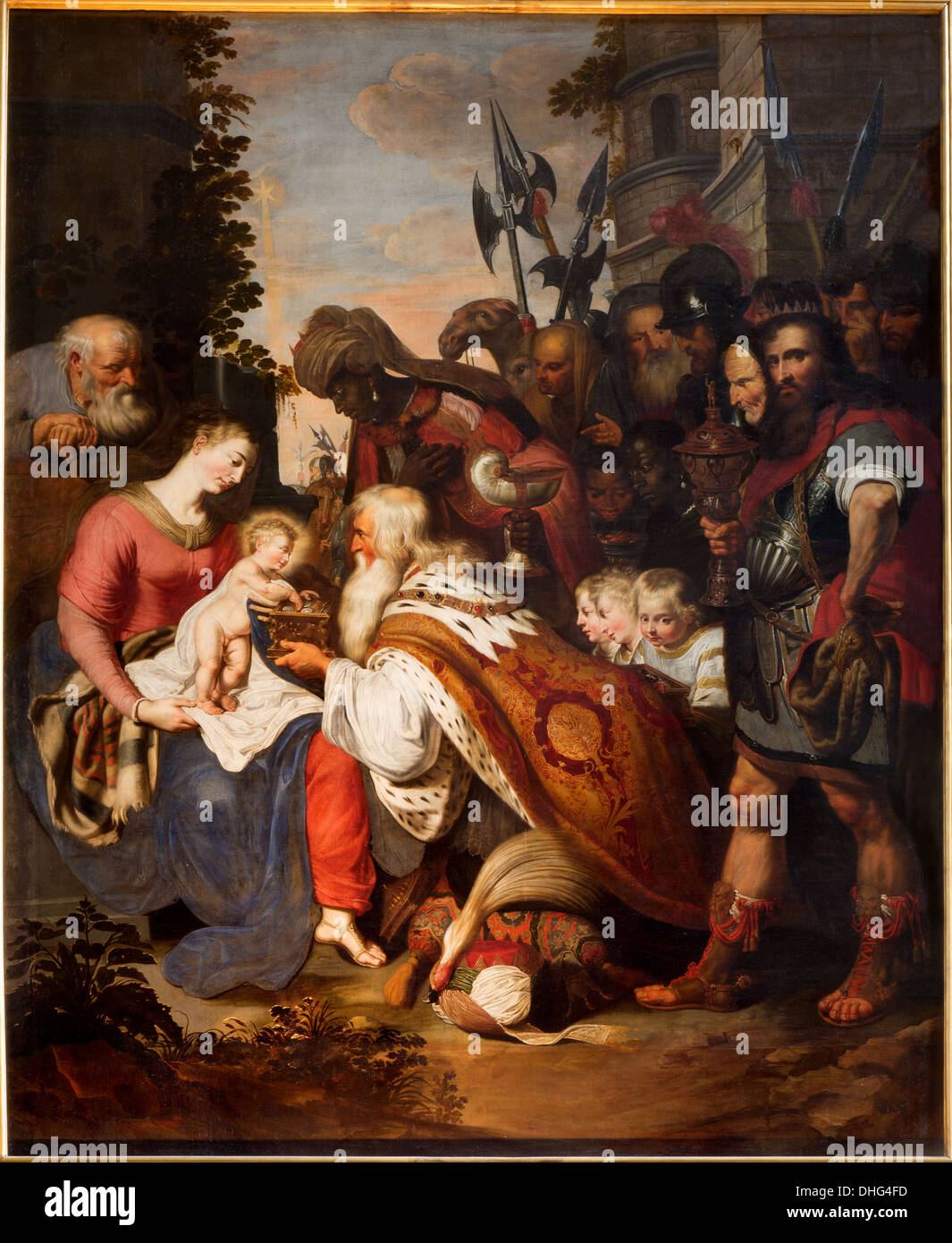 Antwerpen - drei Könige Szene Malers Artus Wolffort vom Jahre 1615 bis 1620 in der Kathedrale unserer lieben Frau Stockfoto