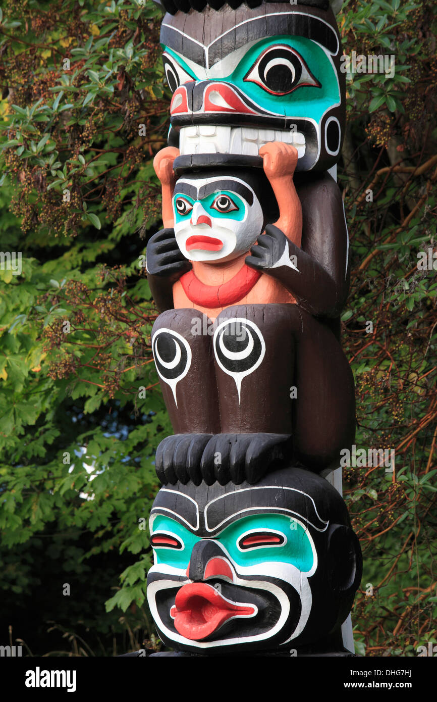 Kanada, Vancouver, Stanley Park, Totempfahl, Aborigine-Kunst, Stockfoto