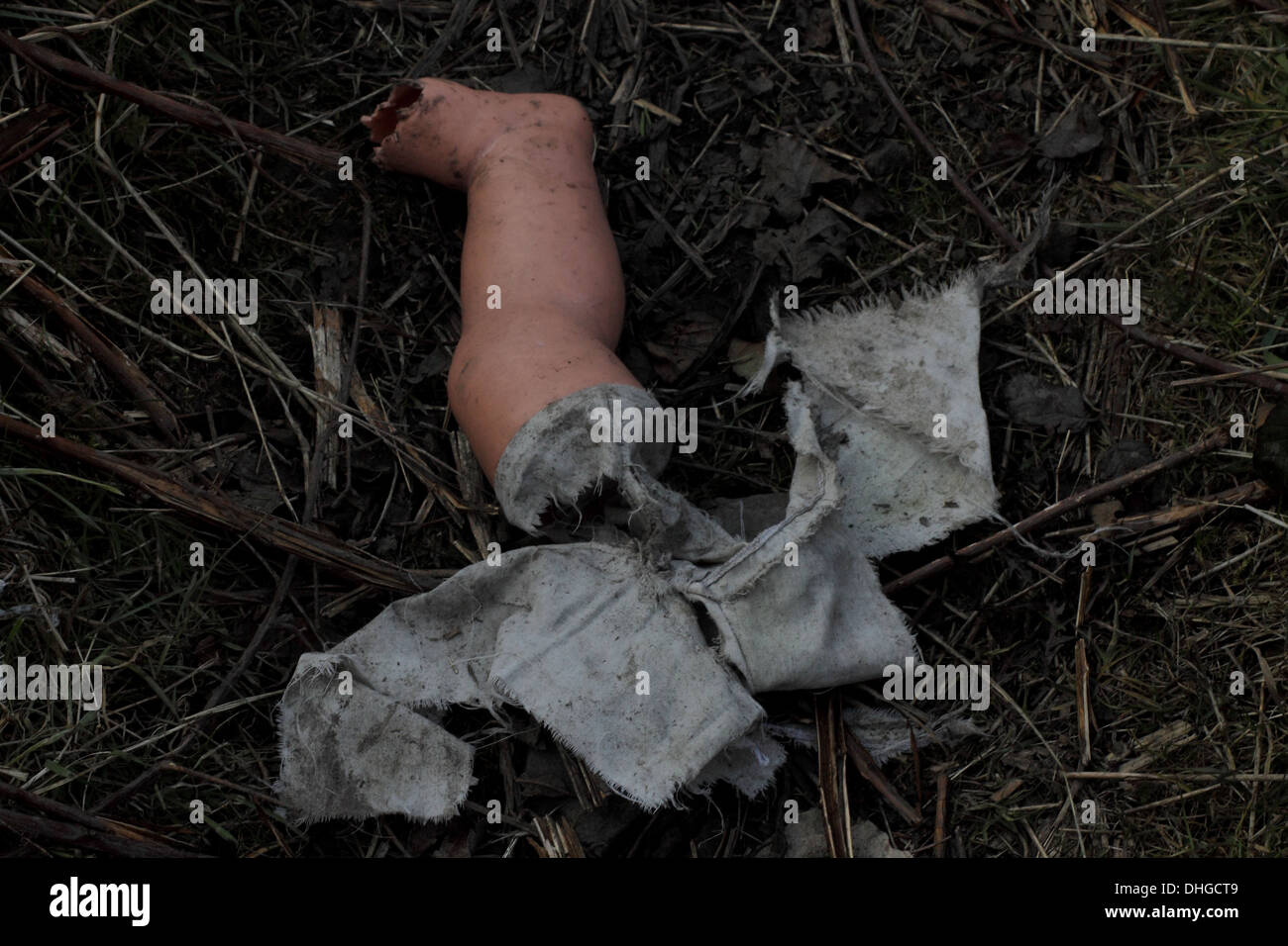 Ein Puppen-Bein im Feld verbrannt Stockfoto