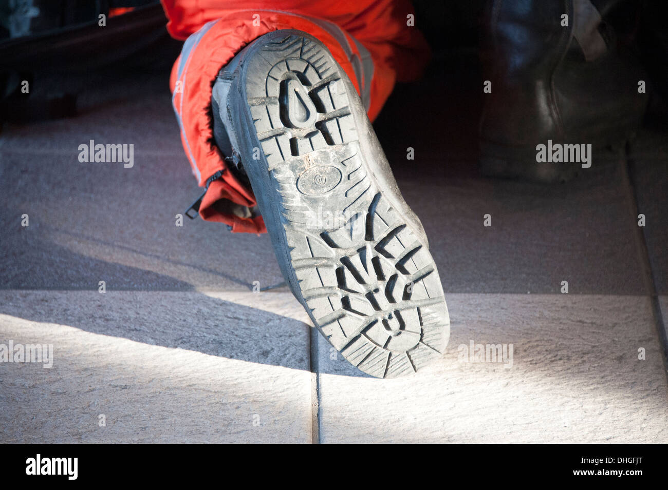Feuerwehrmann Stiefelsohle zeigen griffig robuste Anti Rutsch Stockfoto
