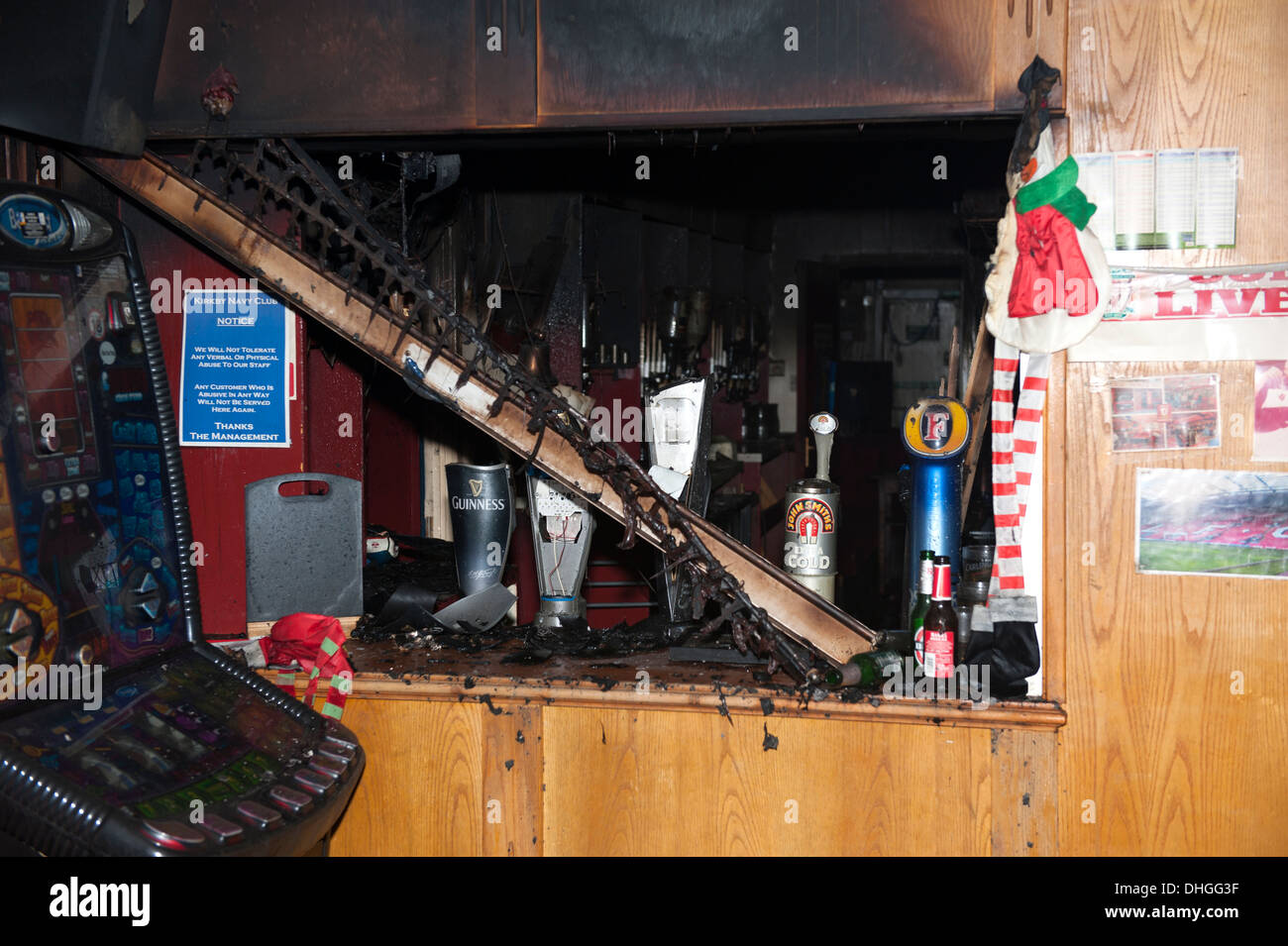 Club bar Pub Feuer Brandstiftung verkohlt Versicherung ausgebrannt Stockfoto