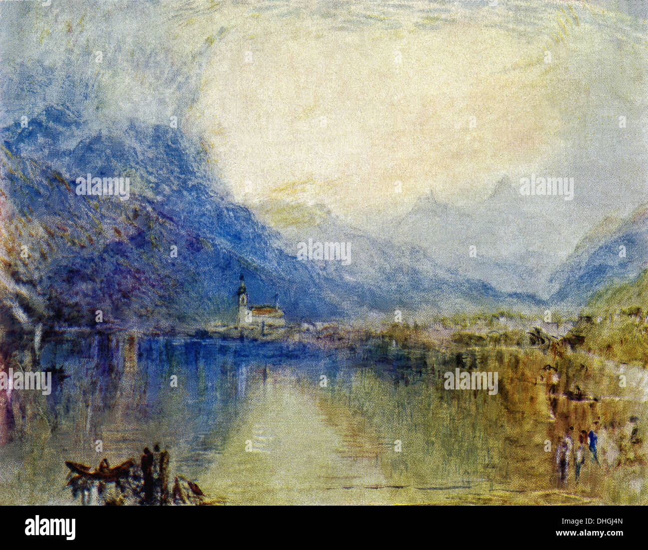 Dieses Aquarell des britischen Künstlers JMW Turner ist Arth aus dem Zugersee in der Schweiz mit dem Titel. Stockfoto