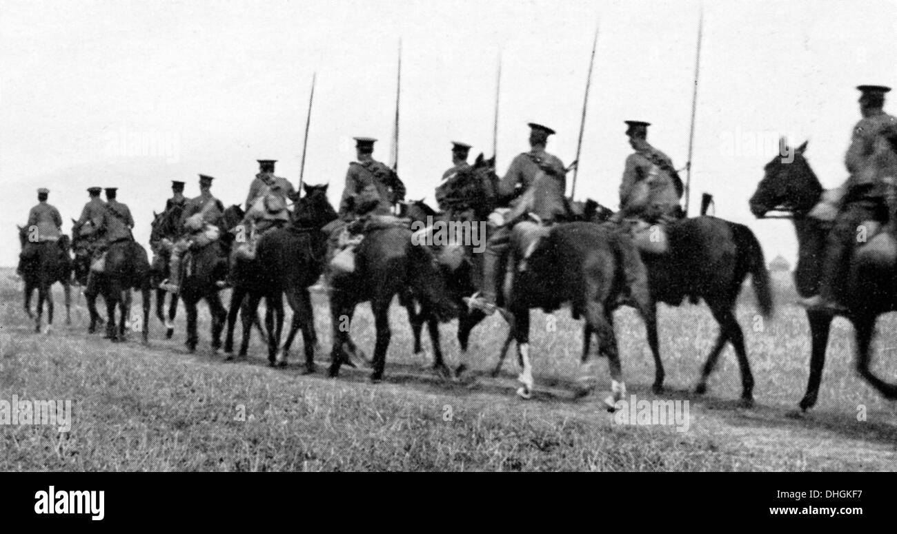Britische Kavallerie Rückzug von Mons, 1914-Foto von den Fallback vor dem deutschen voraus im August Stockfoto