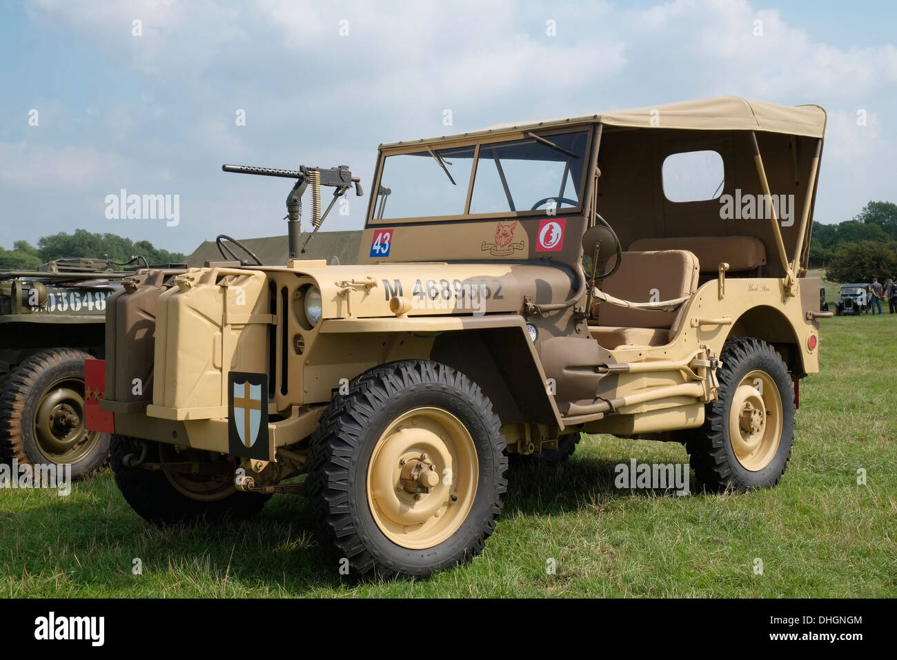 Ein 1942 Willys MB Jeep in die Wüste Farbgebung. Rauceby Krieg Wochenende, Lincolnshire, England. Stockfoto