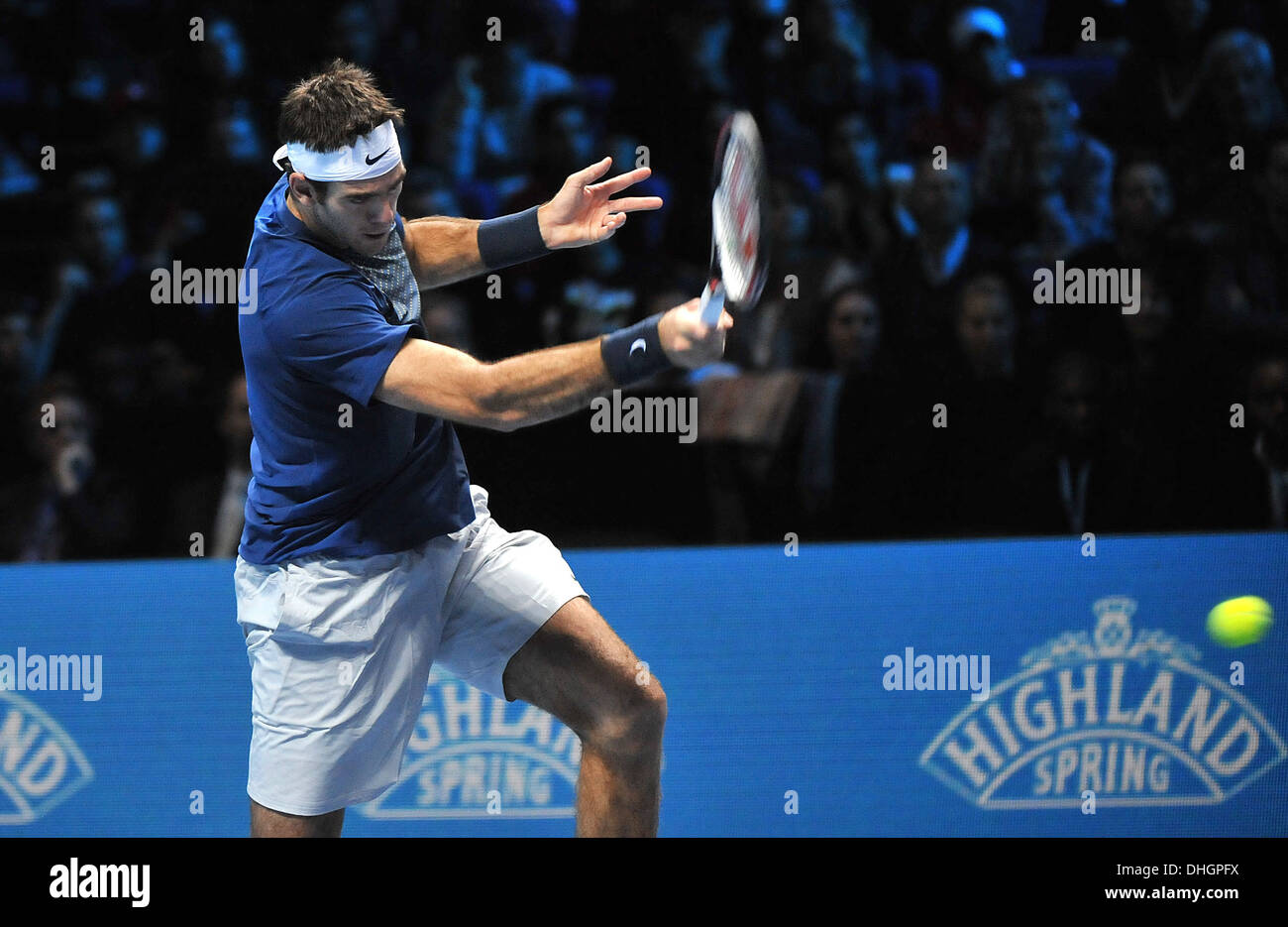 Argentiniens Juan Martin Del Potro in Aktion am 6. Tag die Barclays ATP World Finals. Stockfoto