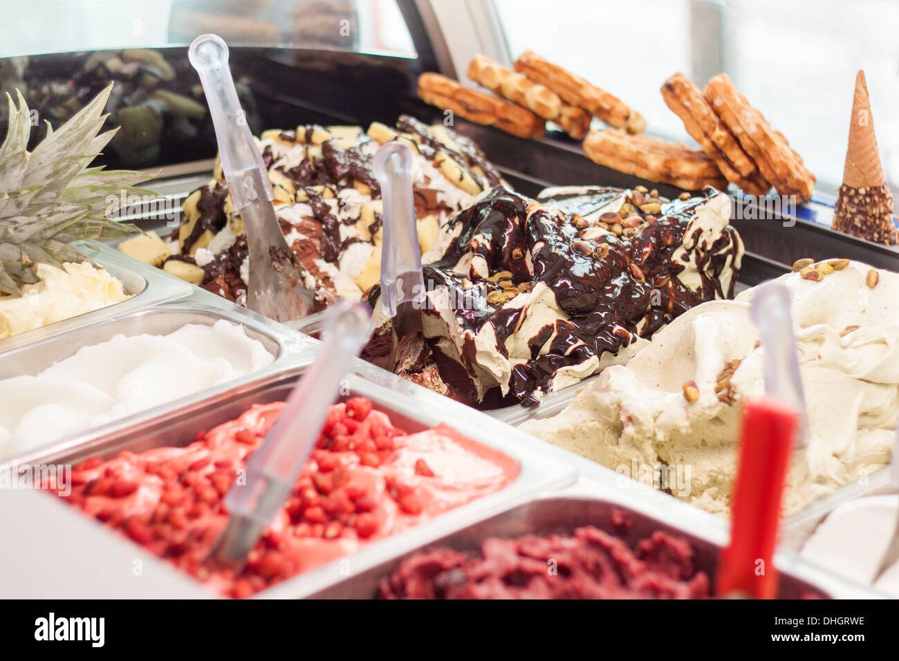 "Ice Cream" Gelato italienischen Gelateria Shop Box Container Schaufenster Stockfoto