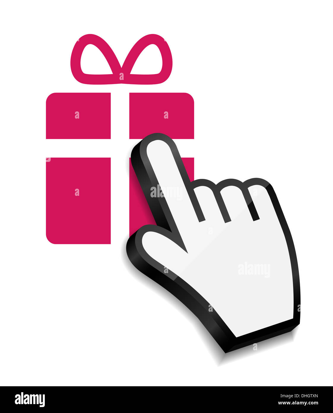 Maus-Hand-Cursor auf Geschenk-Vektor-illustration Stockfoto