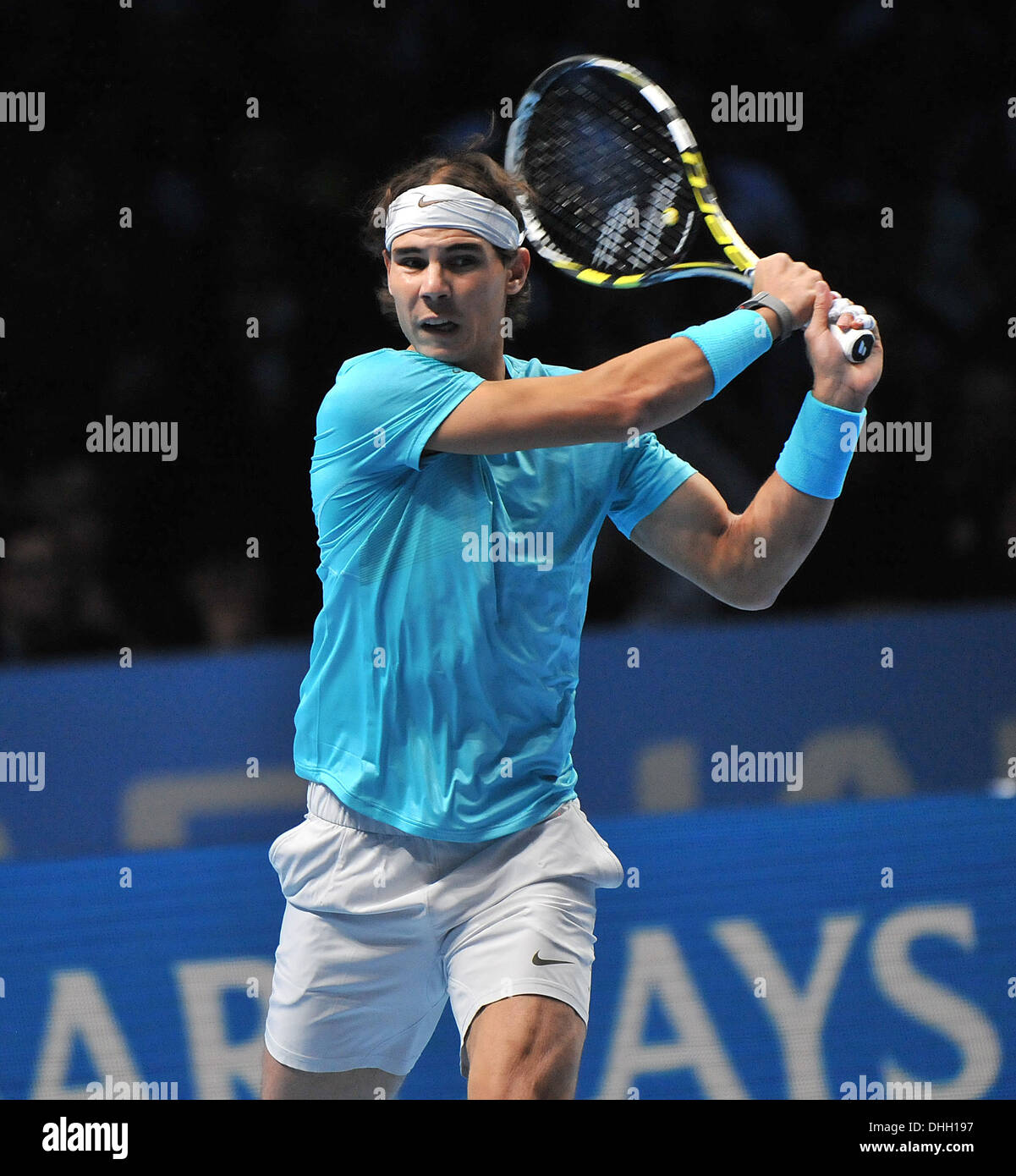 Spaniens Rafael Nadal auf seinem Weg zum Sieg gegen den Schweizer Roger Federer im Halbfinale des ATP Herren Einzel. Stockfoto