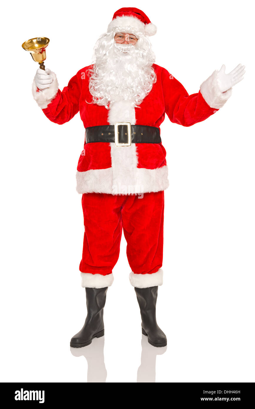 Nikolaus oder Weihnachtsmann gold läuten, isoliert auf einem weißen Hintergrund. Stockfoto
