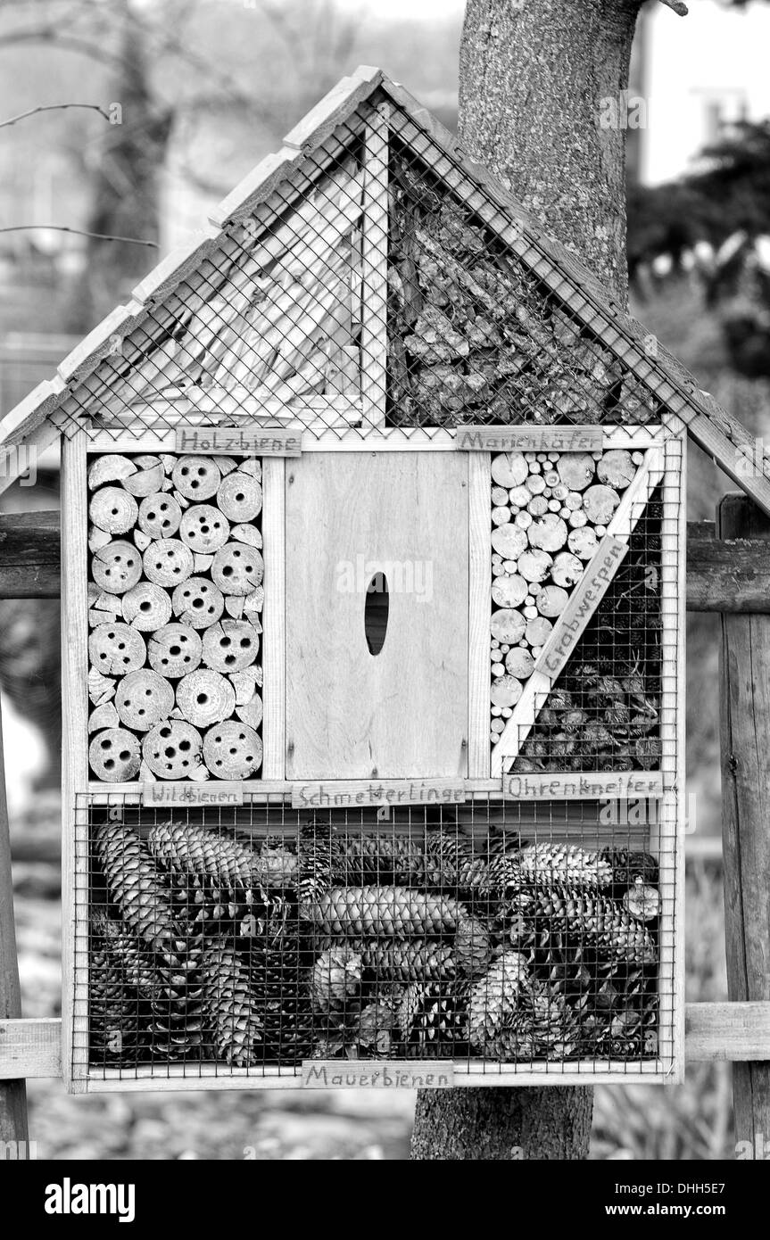 Heim für Insekten schwarz / weiß Stockfoto
