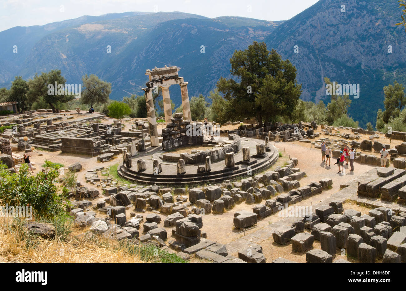 Griechenland Delphi berühmten griechischen Tempel der Athena Ort der Philosophie für Sokrates Oracle aus Stein von oben Stockfoto