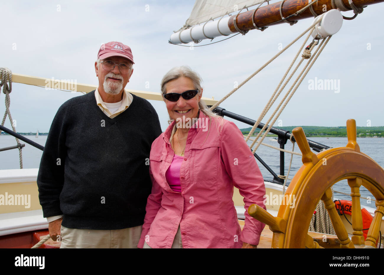 Schoner Erbe Windjammer Segelboot von Rockland Maine mit berühmten Kapitäne Douglas und Linda Lee Besitzer Stockfoto