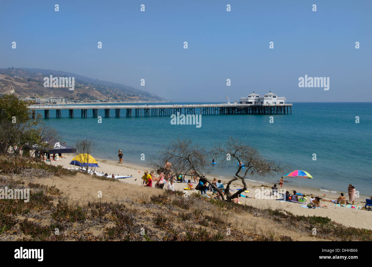 Los Angeles California CA Malibu Strand von berühmten Schauspielern Filmstars mit Strand und Malibu pier Stockfoto