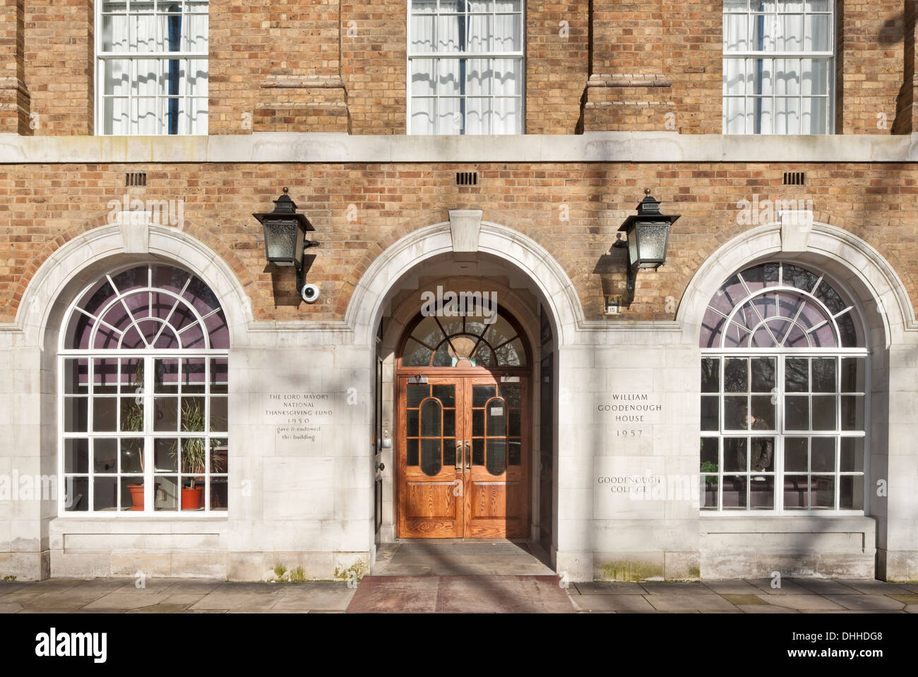 William Goodenough Haus am Goodenough College, London, Vereinigtes Königreich. Architekt: Wilson Mason und Partner, 2013. Eingang. Stockfoto