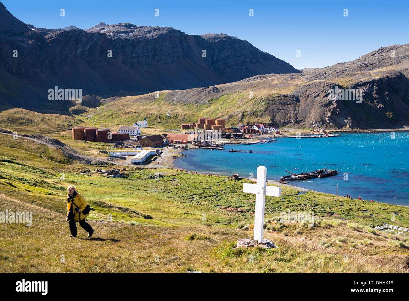 Ehemalige Walfänger station Grytviken, König Edward Cove, South Georgia, South Sandwich-Inseln, Britische überseegegend, Subantarct Stockfoto