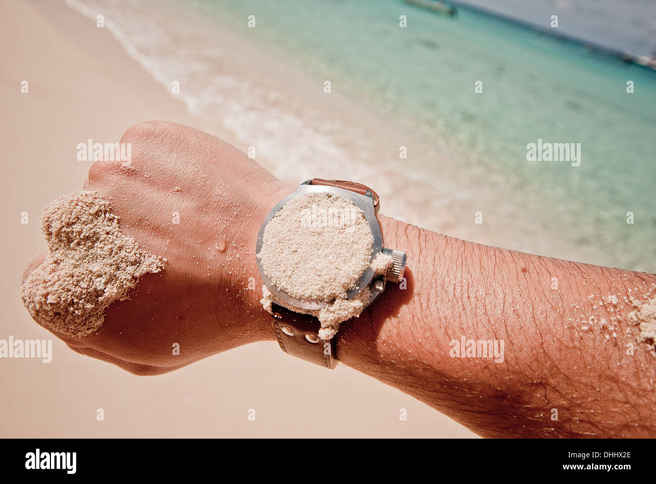 Sehen Sie sich in den Sand. Stockfoto