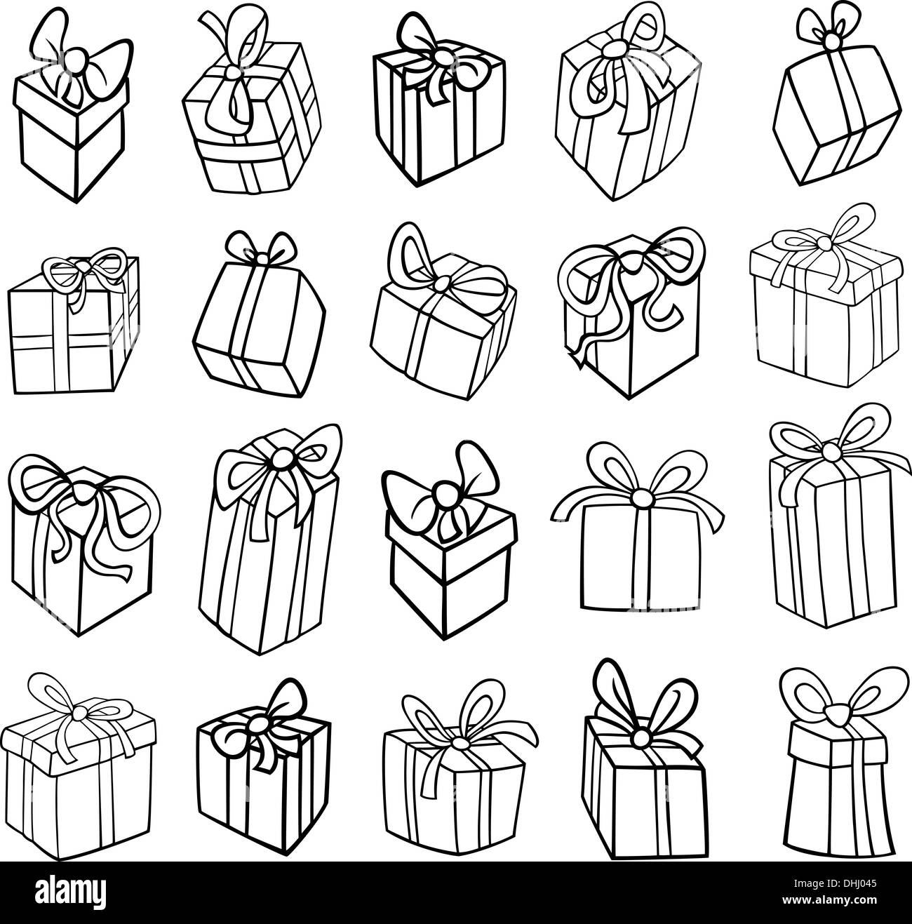 Schwarz Weiss Cartoon Illustration Von Weihnachten Oder Geburtstag Prasentiert Oder Geschenke Objekten Clip Art Set Fur Malbuch Stockfotografie Alamy