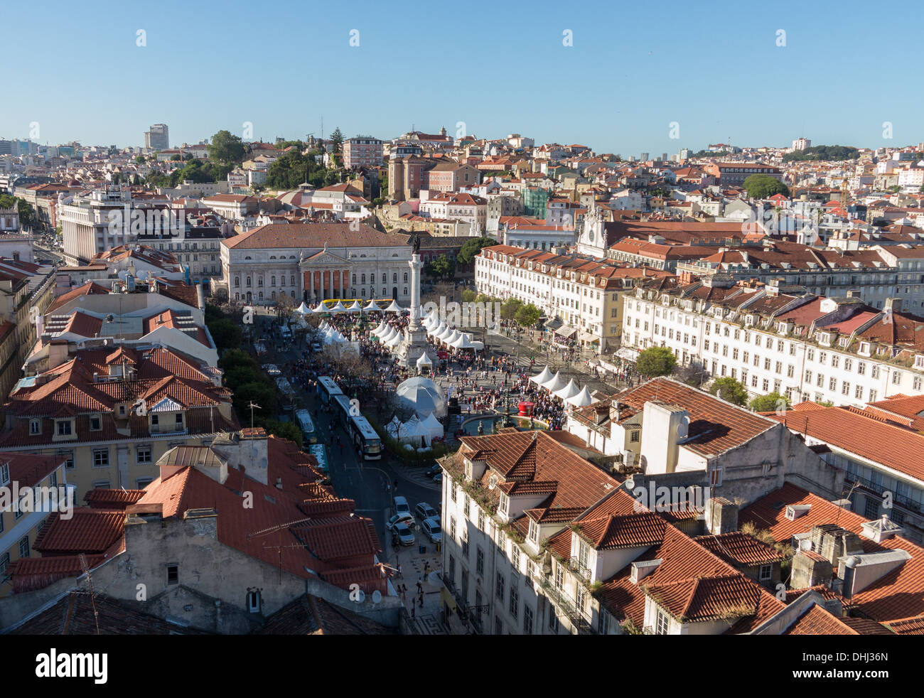 Lissabon, Portugal - Rossio-Platz / Pedro IV Vierkant Stockfoto