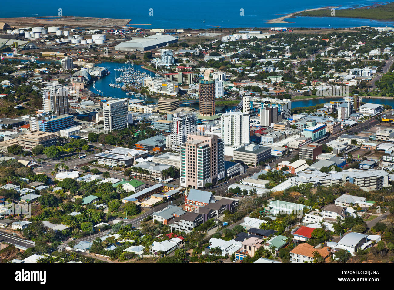 Australien, Queensland, Townsville, Luftaufnahme der CBD Stockfoto
