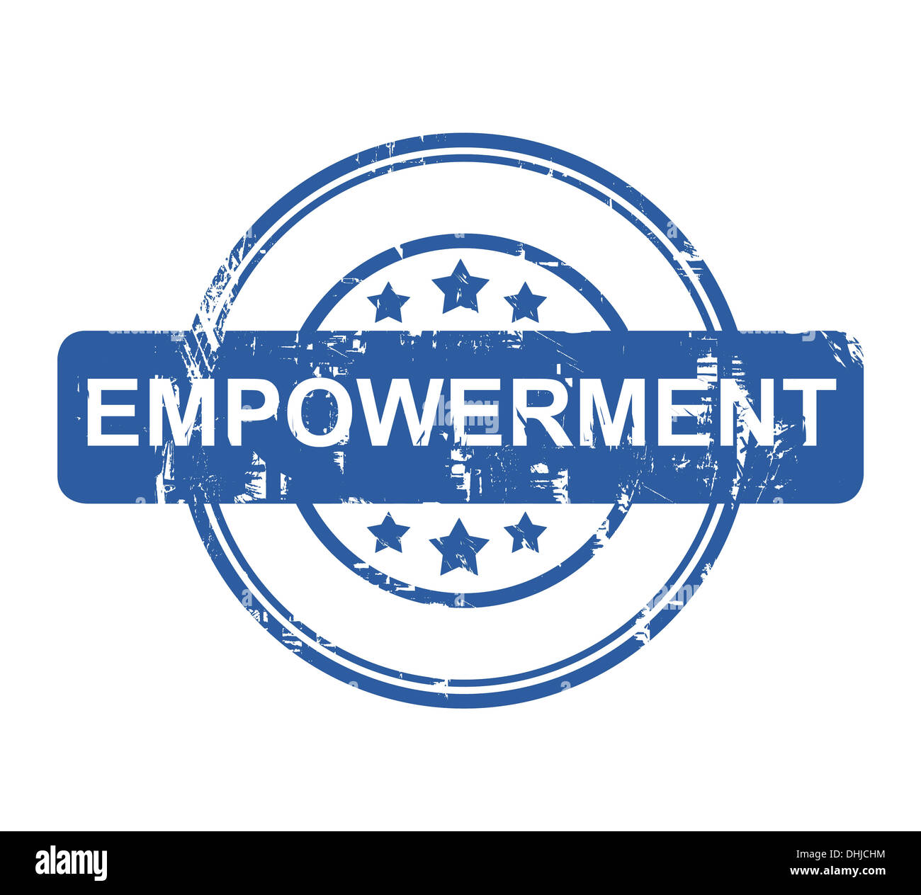 Firmenstempel Empowerment blau mit Sternen isoliert auf einem weißen Hintergrund. Stockfoto