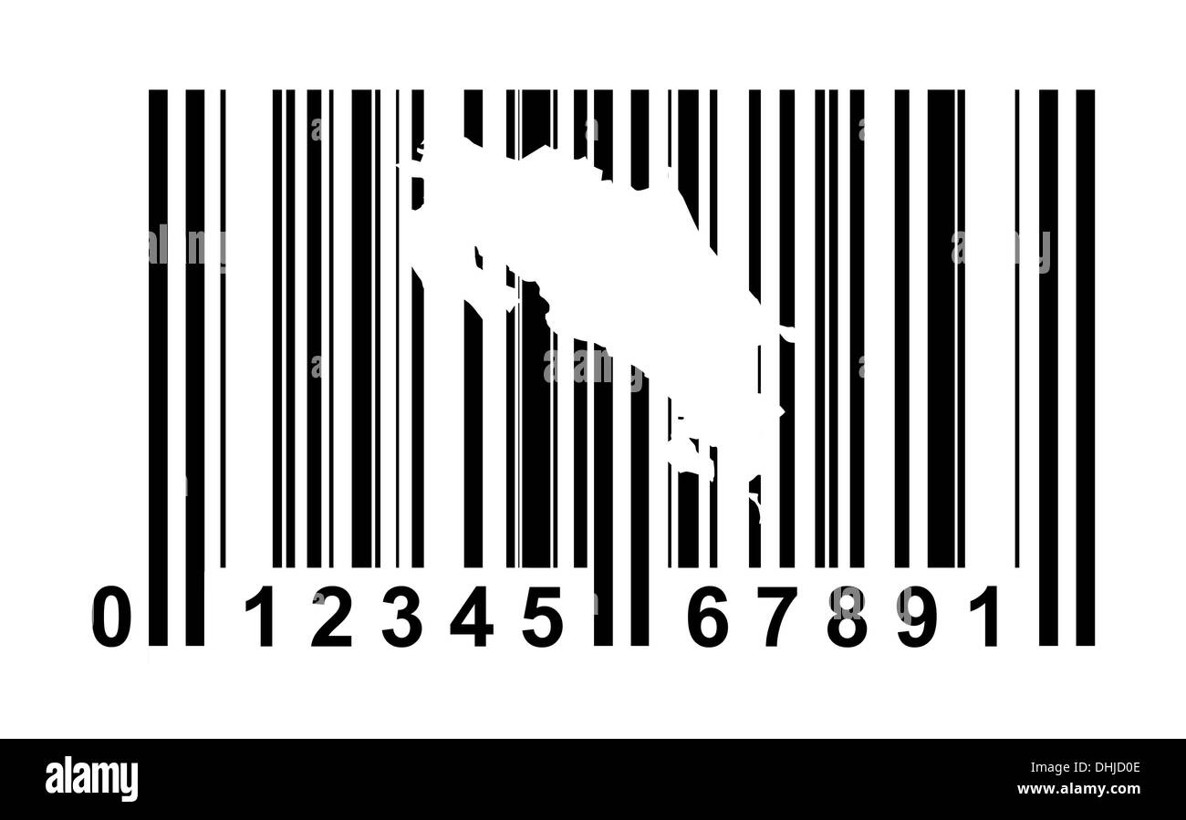 Costa Rica einkaufen Barcode isoliert auf weißem Hintergrund. Stockfoto