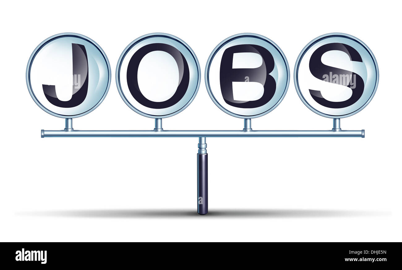 Arbeitsplätze und Beschäftigung-Business-Konzept mit einer angeschlossenen Lupe-Gruppe als ein Netz auf der Suche nach Karrieremöglichkeiten als Stockfoto