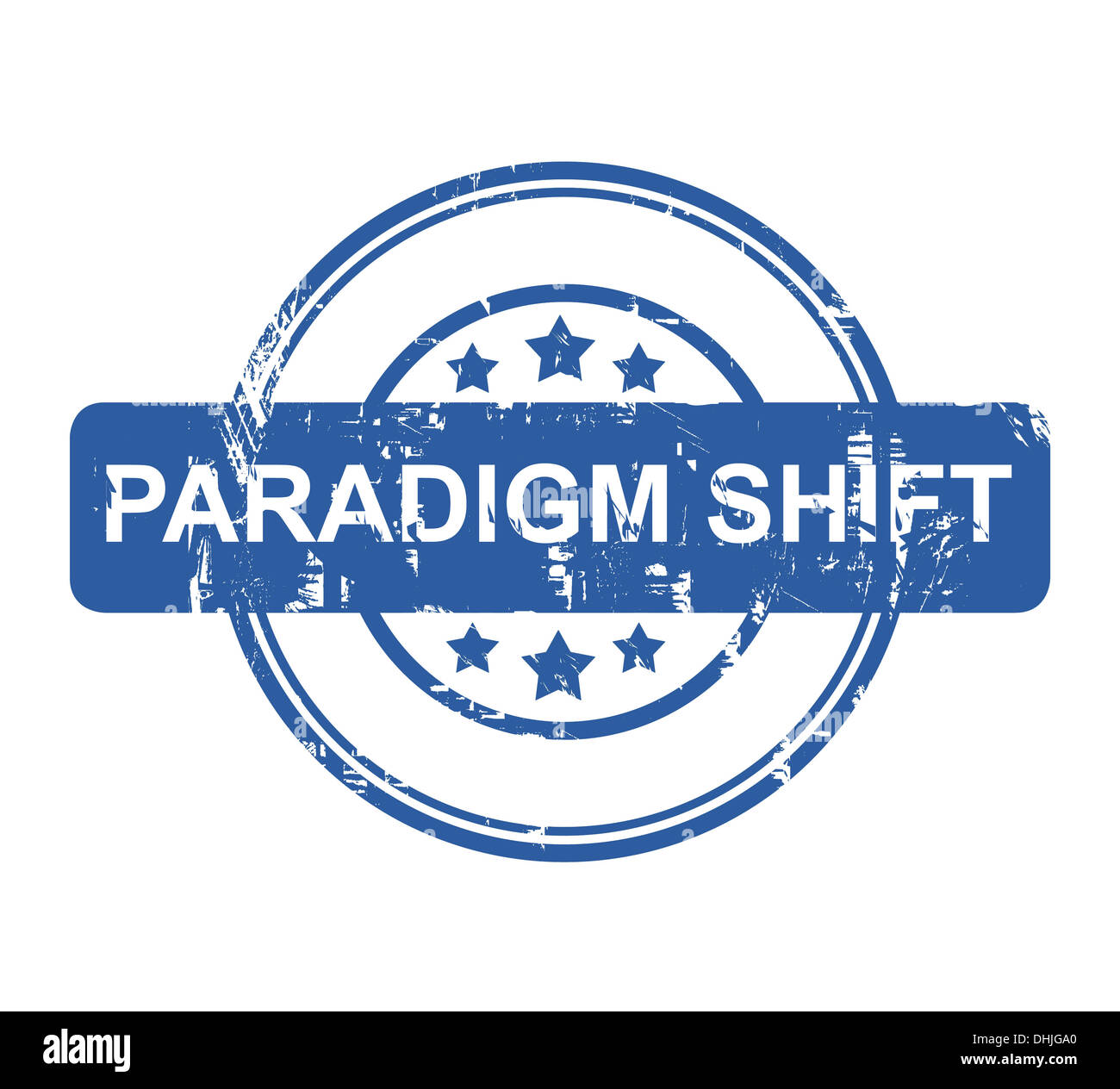 Paradigm Shift Firmenstempel mit Sternen isoliert auf einem weißen Hintergrund. Stockfoto