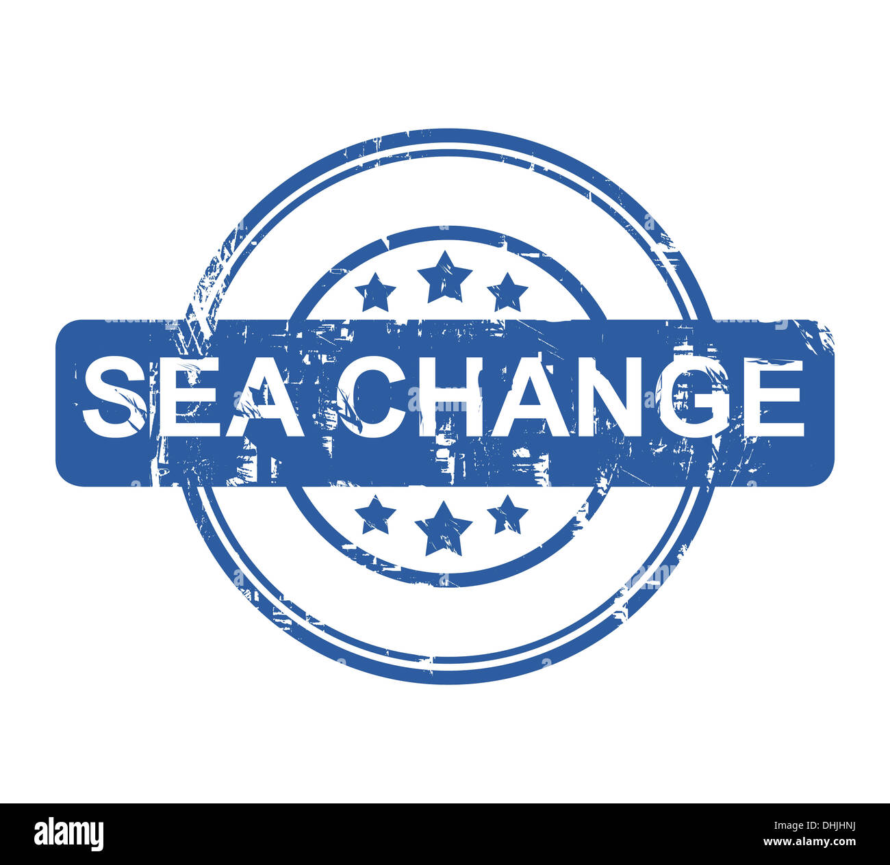 Sea Change Firmenstempel mit Sternen isoliert auf einem weißen Hintergrund. Stockfoto