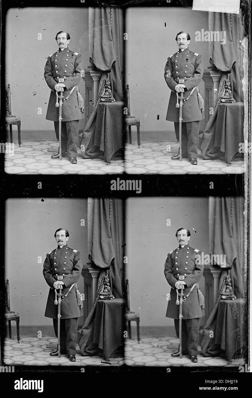 Ein Unionsoffizier, wahrscheinlich aus dem Amerikanischen Bürgerkrieg, diente als militärischer Führer für die Armee der Union. Beamte wie diese spielten während des Konflikts eine Schlüsselrolle in der Strategie und Führung. Stockfoto