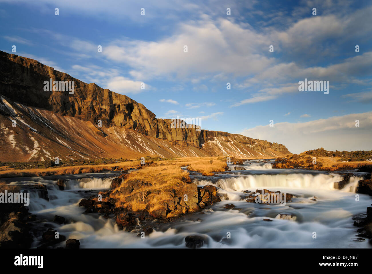 Blick auf die Fossálar. Stockfoto
