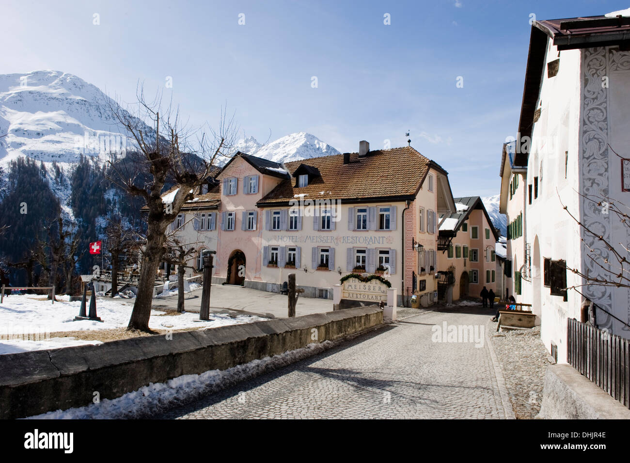 Hotel Meisser in Guarda, Unterengadin, Schweiz Stockfoto