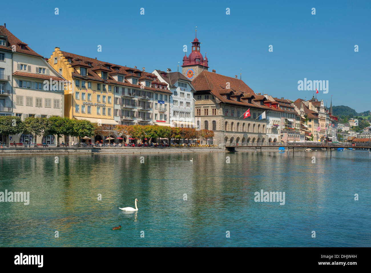 Reuss Fluß mit Rathausquai, Luzern, Luzern, Schweiz, Europa Stockfoto