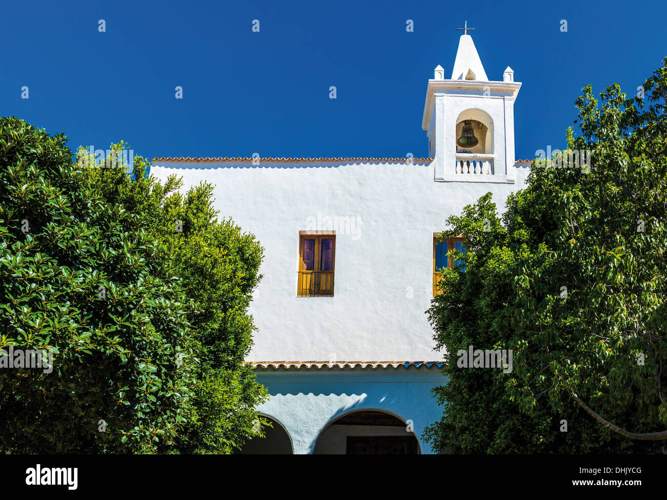 Europa, Spanien, Balearen Inseln, Ibiza, Ibiza, die Pfarrkirche San Miquel Dorf Stockfoto