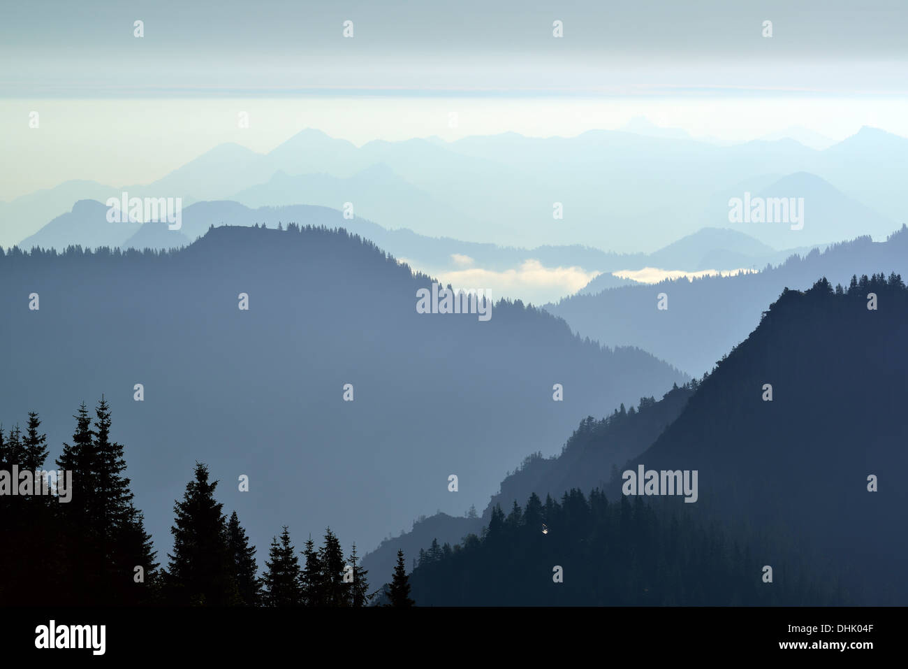 Chiemgauer Alpen von Rotwand, Rotwand, Spitzing Gebiet, Bayerische Alpen, Upper Bavaria, Bayern, Deutschland Stockfoto