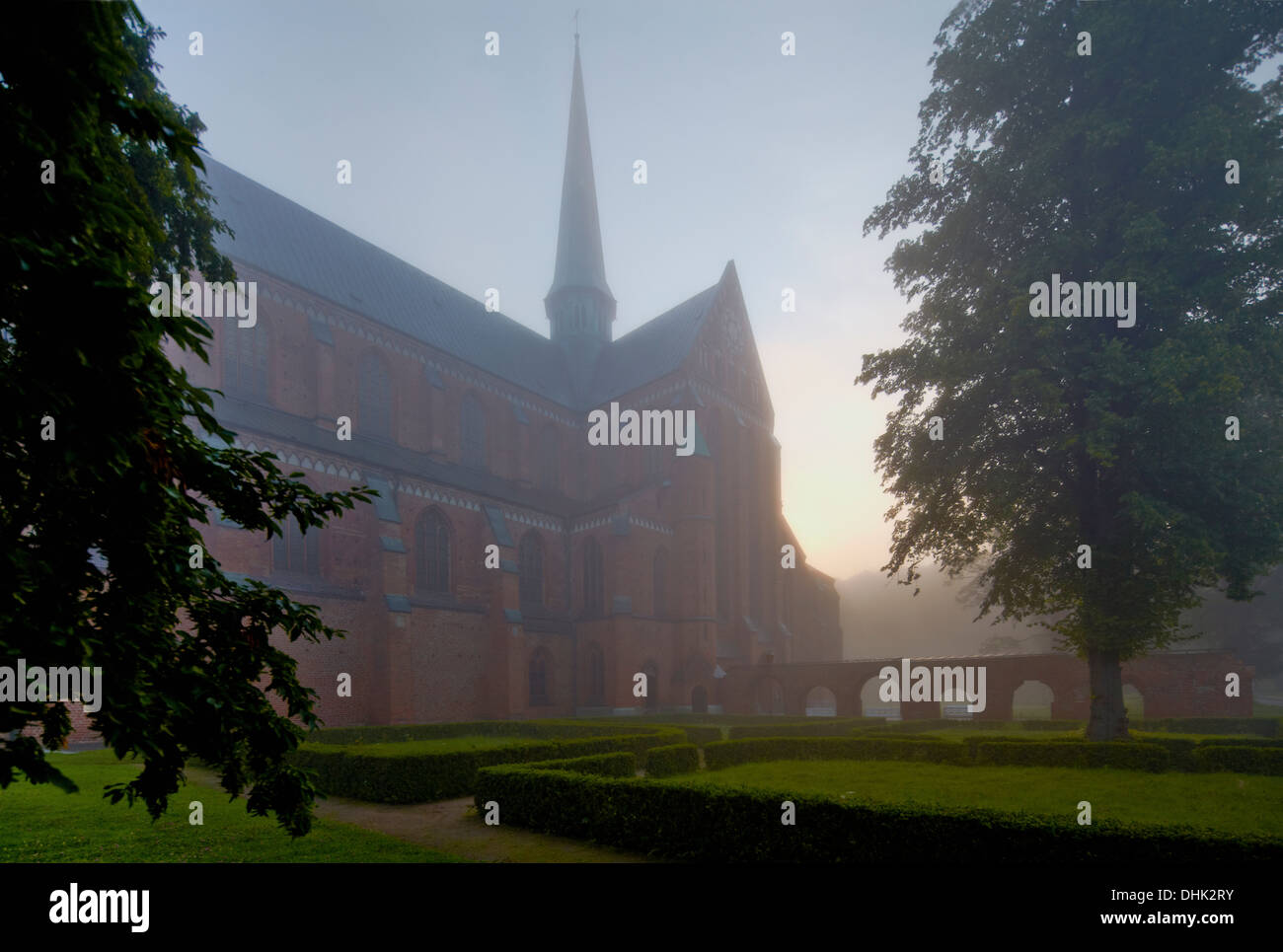 Das Münster und die Ruine des Klosters im Nebel, Bad Doberan, Mecklenburg Western Pomerania, Deutschland, Europa Stockfoto