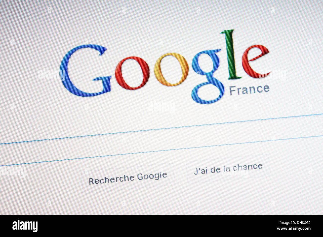 Französische Website und Suchmaschine für Google Frankreich, Suchfeld, Internet. Stockfoto