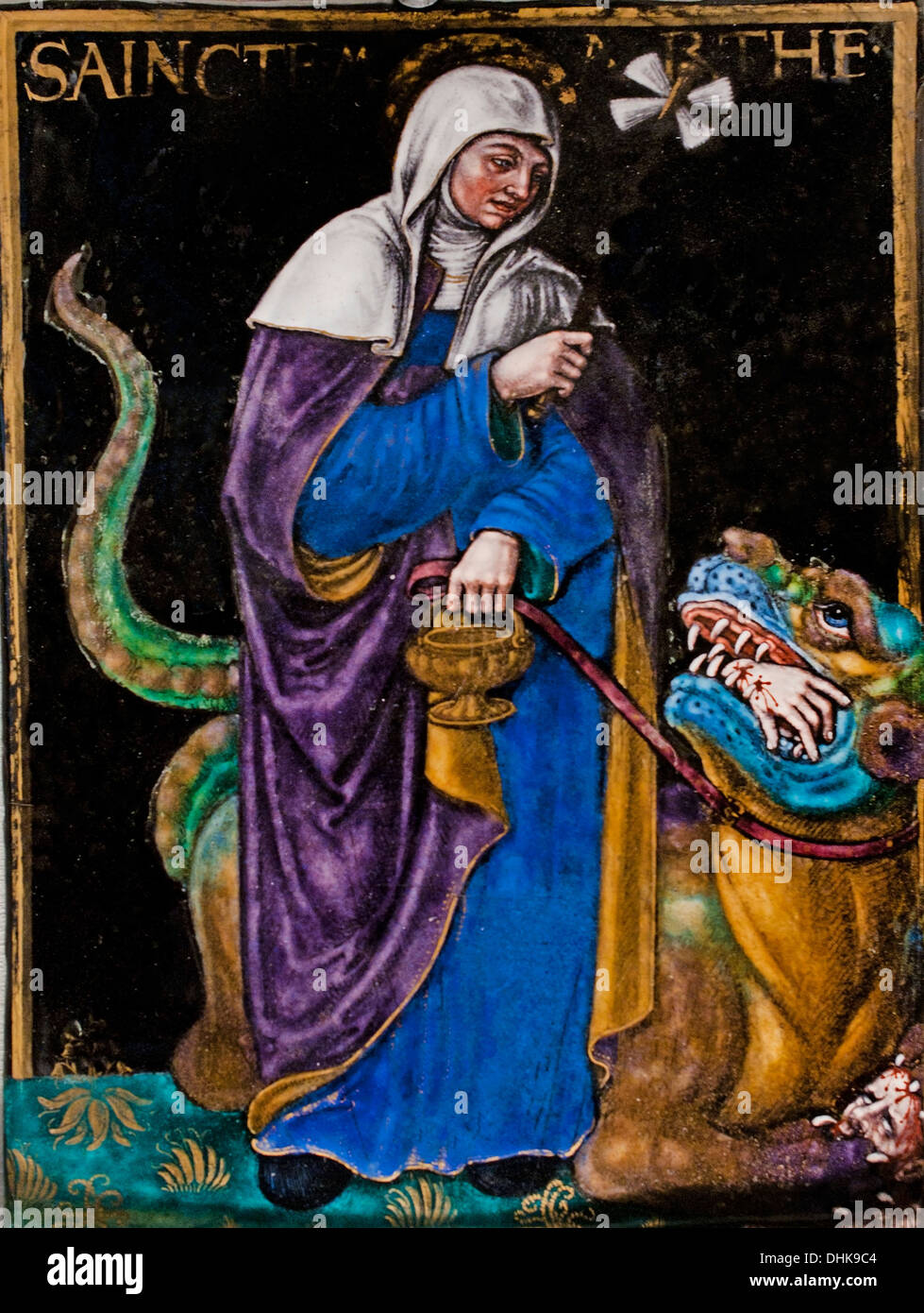 Limoges 16. / 17. Jahrhundert E-Mail Polychrom bemalt auf Kupfer mit gold-Highlights-Platten, die aus einem Altarbild Frankreich Stockfoto