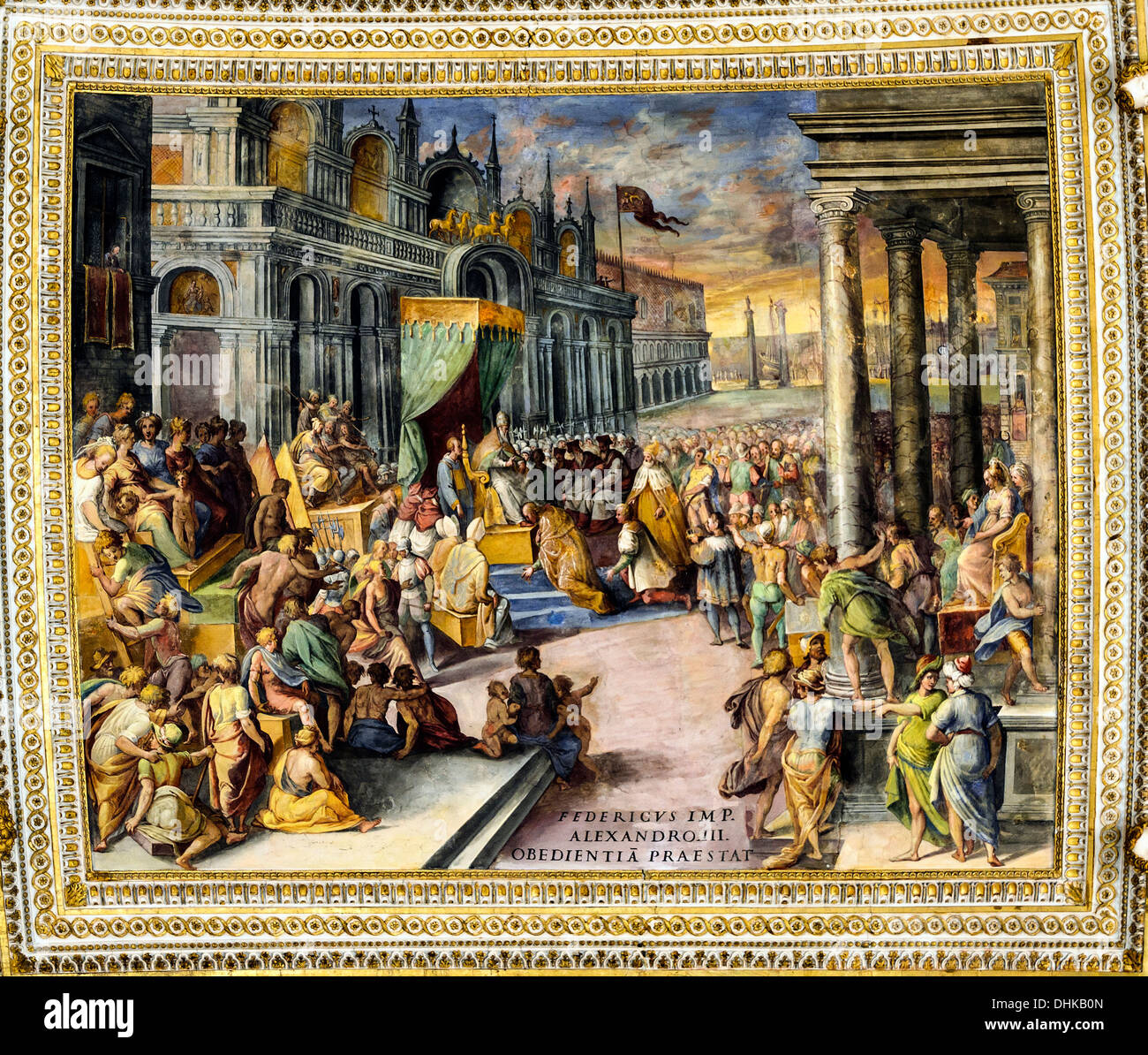 Frederick Barbarossa unterwirft sich der Autorität des Papstes Alexander III - gewölbte Decke in die Galerie der Landkarten im Vatikanischen Museum - Rom, Italien Stockfoto