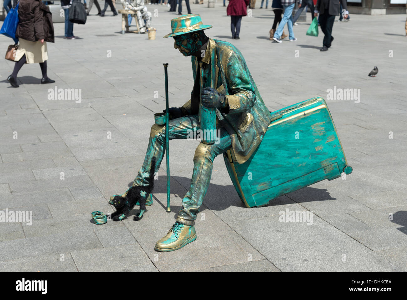 Lebende Statue Straßenkünstler in Puerta del Sol, Madrid, Spanien Stockfoto