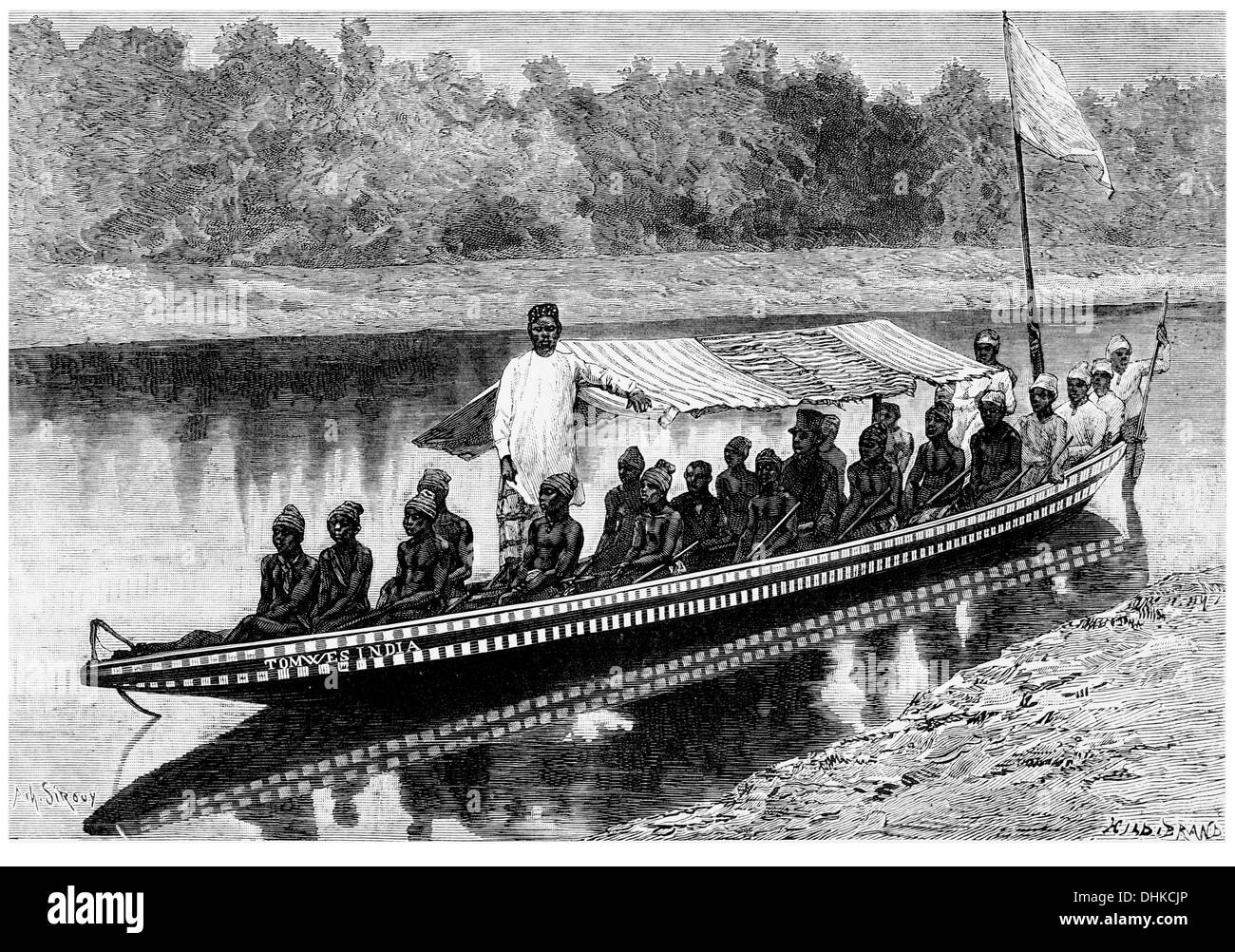 1888 Lastkahn auf dem neuen Calabar-Fluss Stockfoto