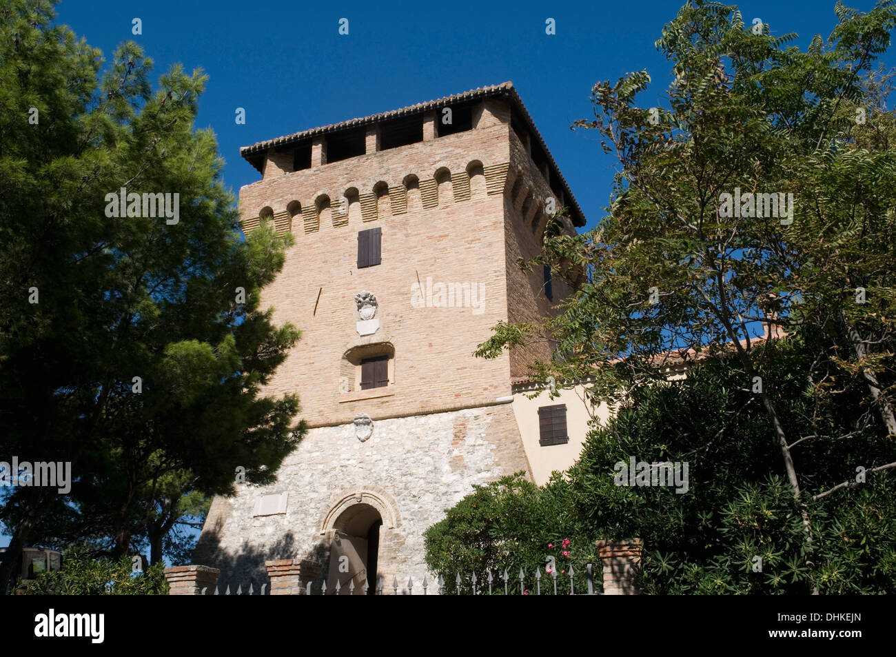 Torre di Guardia Turm, Portonovo, Conero Regionalpark, Marche, Italien Stockfoto