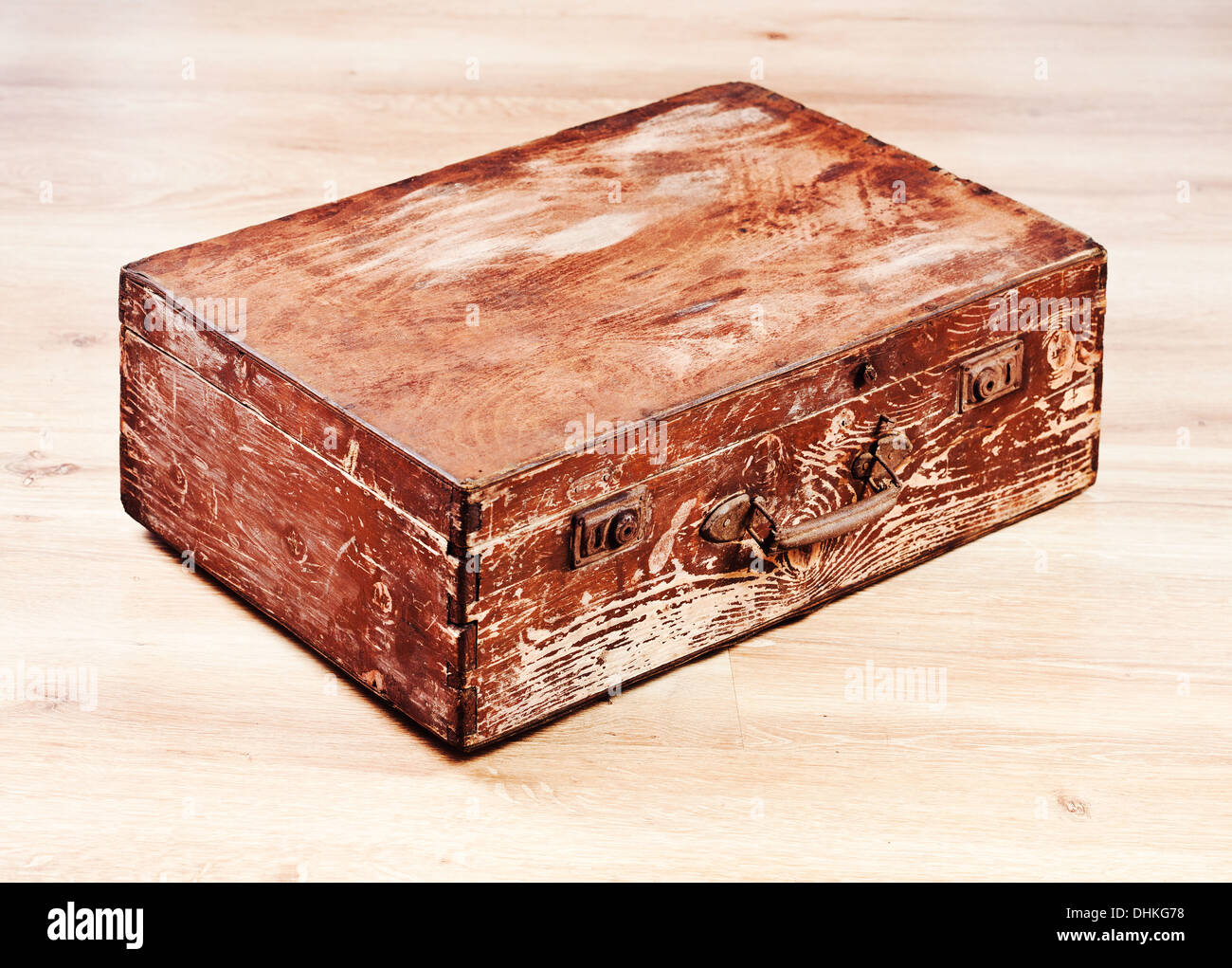 Retro-braune Holz-Koffer Stockfoto