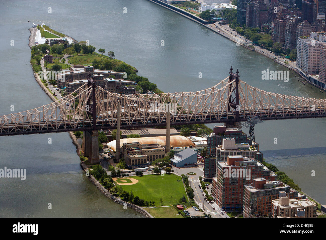 Aerial fotografieren Queensboro Bridge, Roosevelt Island, East River in Manhattan, New York City Stockfoto