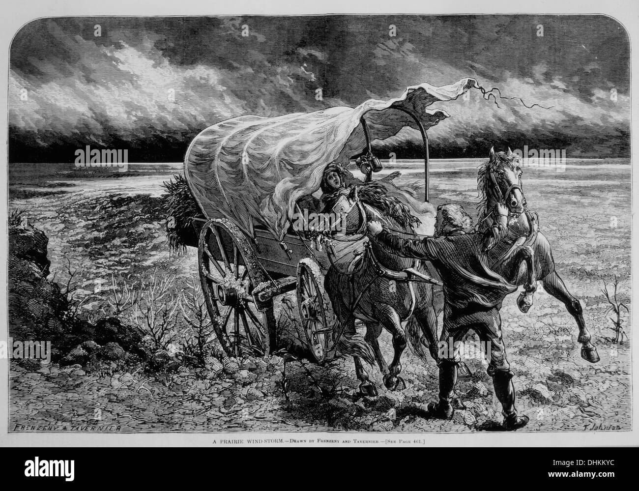 Mann und Frau mit Planwagen Prärie während Sturm, "Prairie Wind-Sturm" Harpers wöchentlich, 30. Mai 1874 Stockfoto